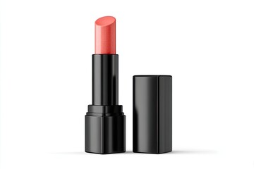 Coral lipstick in black case, open