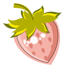 Stylized pink strawberry vector illustration. Cute hand-drawn summer berry for decorative and food design.