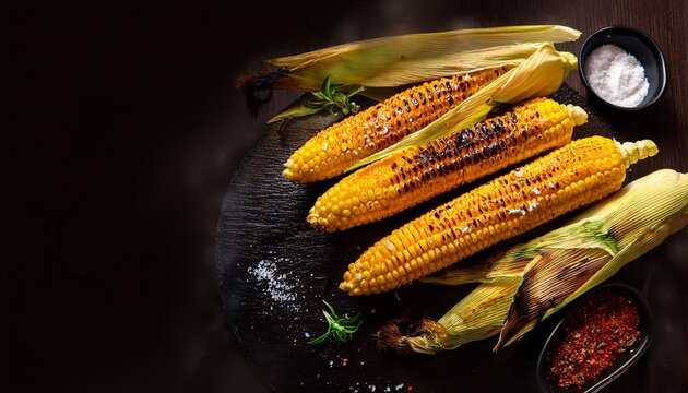 grilled corn on the cob delicious summer food sweet yellow maize bbq ear ripe farm diet cook dark
