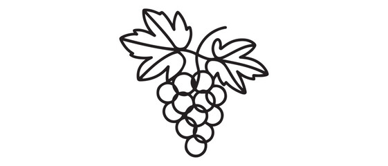 Single continuous line drawing healthy organic grapes for vineyard logo identity. Fresh tropical fruitage concept for fruit orchard garden icon. Vector black silhouette. with white background