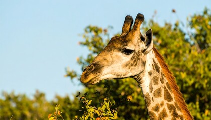Obraz premium Giraffe portrait with African savanna.