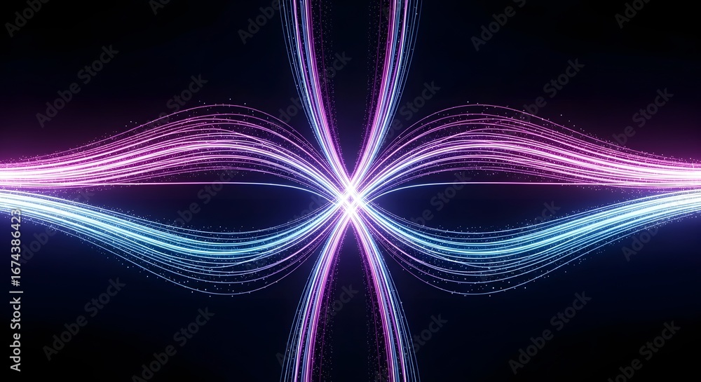 Poster abstract futuristic background with converging streams of light particles. high-speed data transfer 