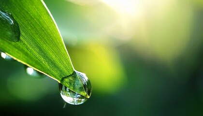 close up of water droplet on green leaf with blurred background