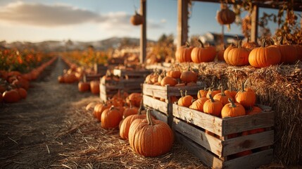 Vibrant Pumpkin Patch with Naturally Arranged Orange Pumpkins Inviting Family Fun and Seasonal Celebrations