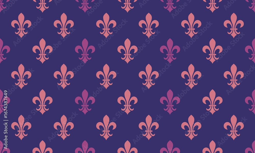 Poster elegant fleurdelis pattern in soft pink and purple hues on a deep navy background. perfect for creat