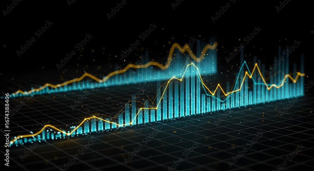 Aufkleber a futuristic financial chart with glowing graphs and data points. stock market and business analytic