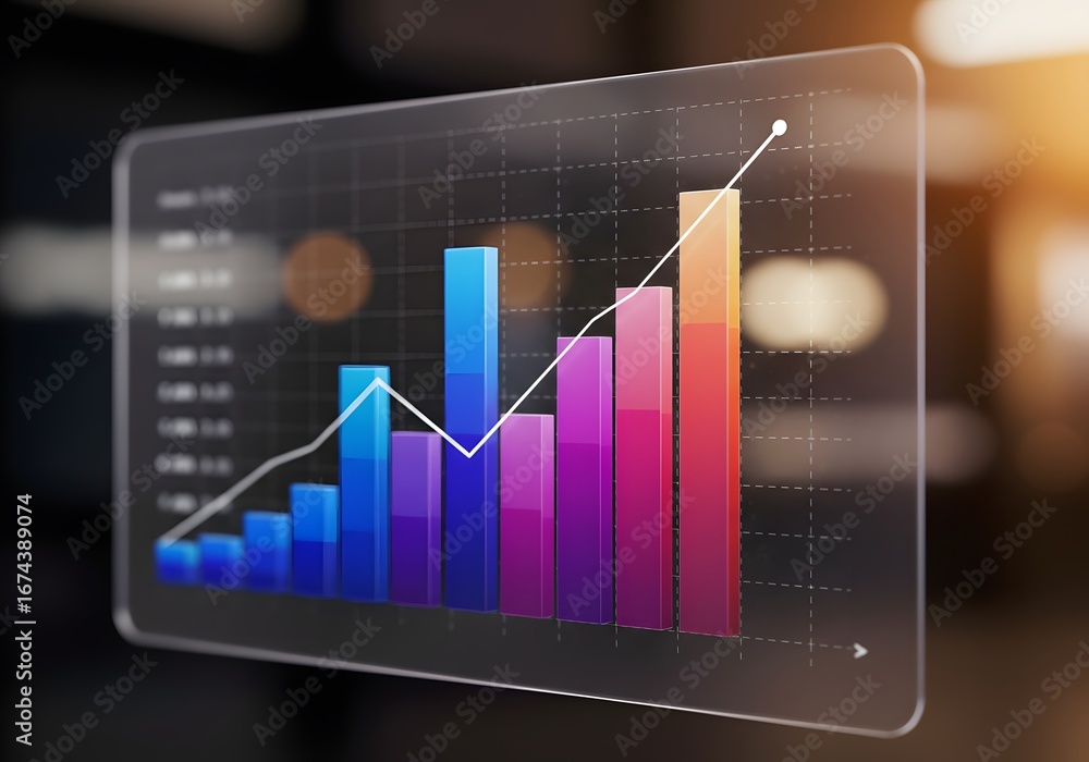 Aufkleber a digital bar chart with a trend line on a transparent interface. business intelligence and data vis