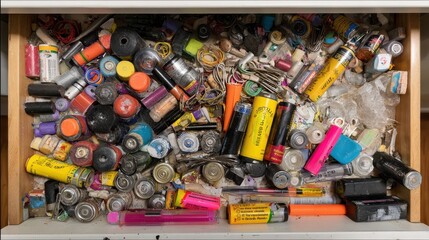 Colorful Collection of Old Batteries and Scrap Materials