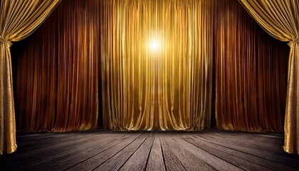 luxurious gold theater curtains stage dark background dramatic lighting