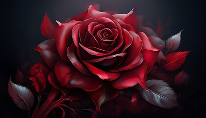 Naklejka premium red rose dark background sympathy card design