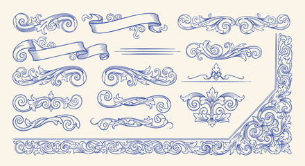 Calligraphic Design Elements and Page Decoration. vintage vector hand drawn swirls for design