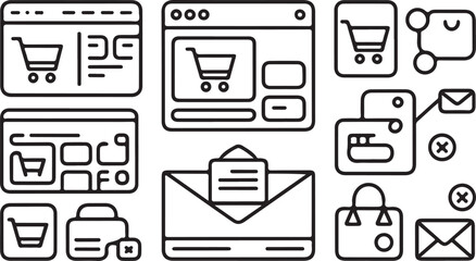 ネットショップ・WEBサイト用アイコンセット HP、オンラインストア、通販、ネットショッピング対応のベクター集