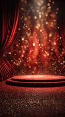 Glittering red stage with sparkling lights ready for a captivating performance at a theater event