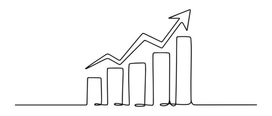 Single one line drawing of increasing profit business graph data. Business financial market growth minimal concept. Vector black silhouette. with white background