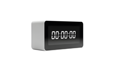Digital clock displaying time isolated on transparent background for technology