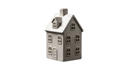 Ceramic house miniature isolated on transparent background for home decor