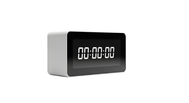 Digital clock displaying time isolated on transparent background for technology
