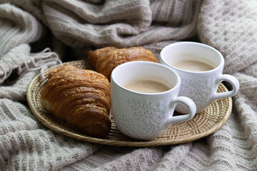 Breakfast Concept, Croissant and Hot Latte