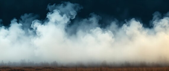 Fototapeta premium White smoke filling the air above a field creating a mysterious atmosphere