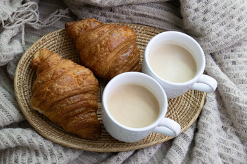 Breakfast Concept, Croissant and Hot Latte