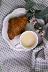 Breakfast Concept, Croissant and Hot Latte