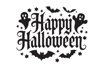 Happy halloween gothic lettering with ghosts and bats