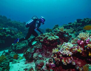 Underwater explorer on vibrant coral reef
