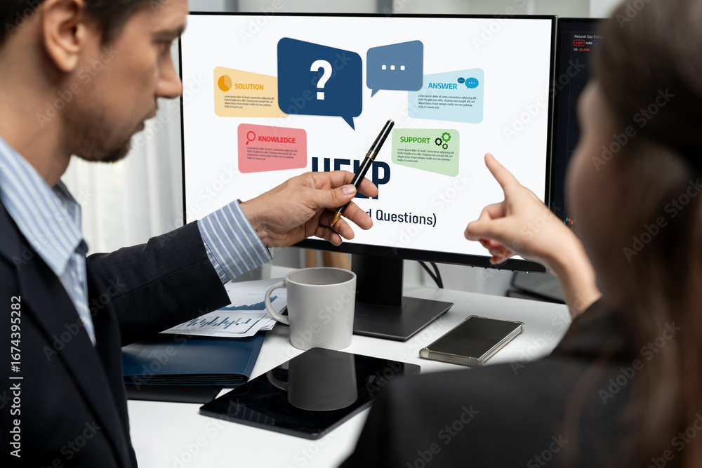 Poster help screen on the website provide answer to faq frequently asked question brisk with knowledge info