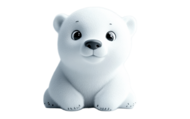 Cute baby polar bear cartoon toy on transparent background, png