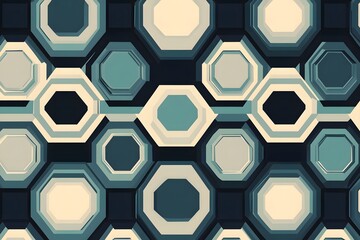Abstract geometric pattern featuring layered octagons in shades of blue beige and dark navy blue tones