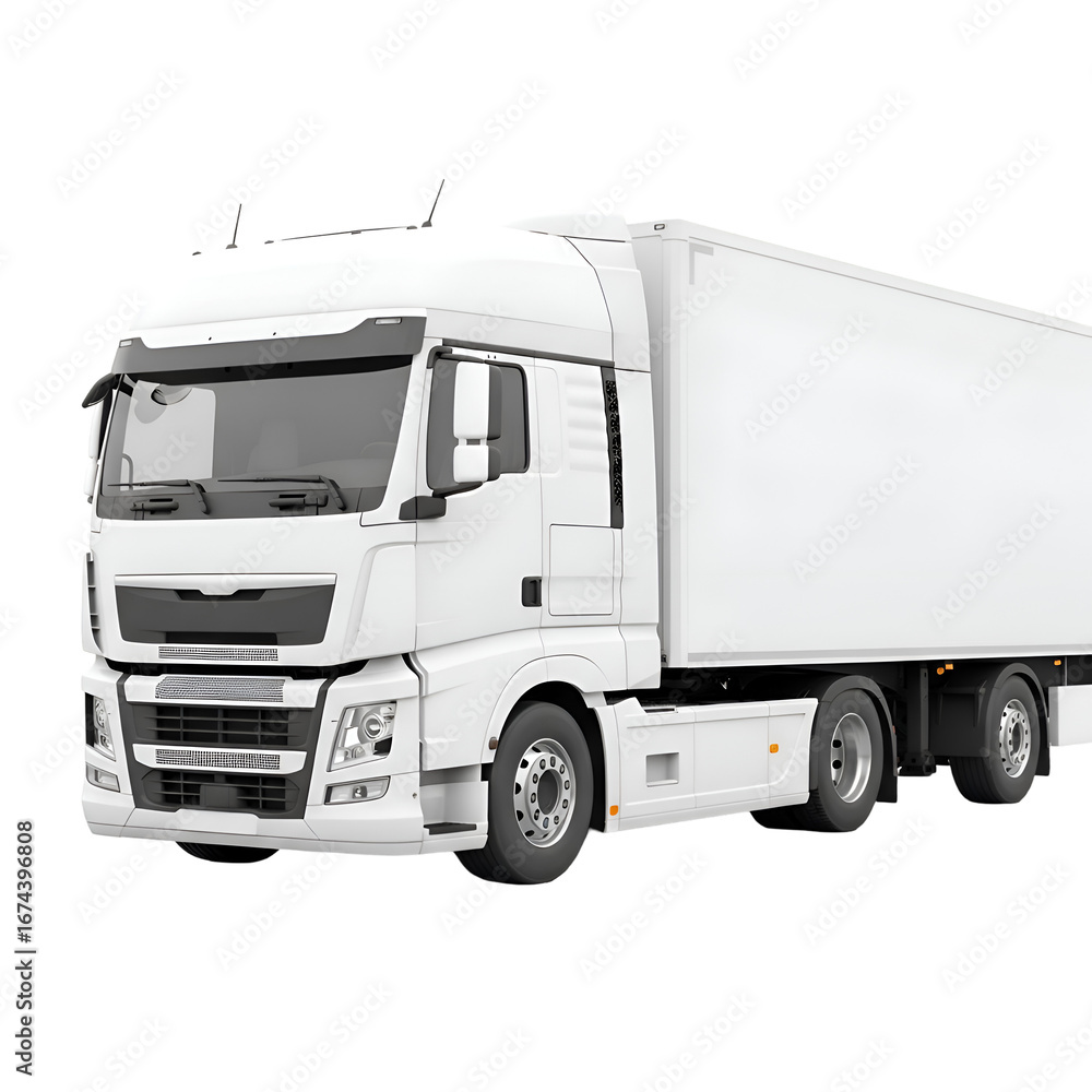 Poster white semi-truck on transparent background: a 3d model for design projects, easily downloadable and 