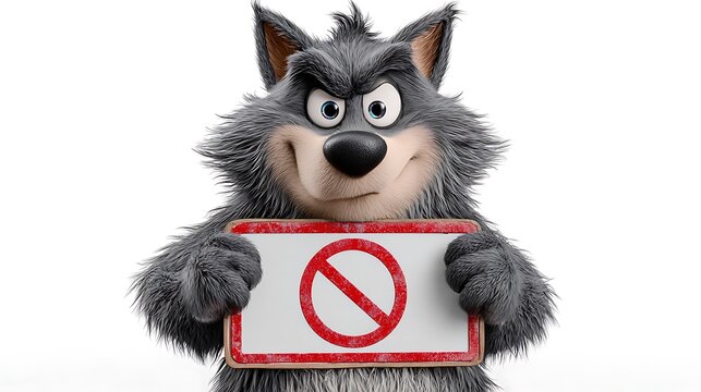 cartoon character wolf with red circle line prohibition sign