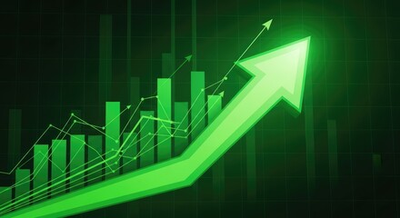 Green Growth Chart Background With Line Graph and Arrow Moving Upward Design