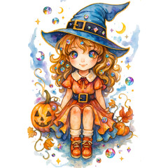 Little Witch and Diamond Pumpkin Illustration