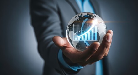 Hand Holding Globe with Graph, Global Business Growth and Expansion Vision concept