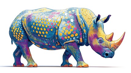 Fototapeta premium rhino pop art style white background