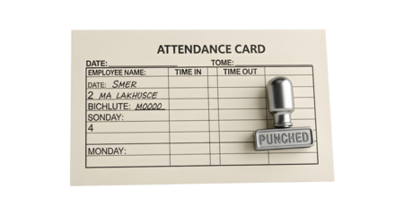 Punched Attendance Card with Employee Details