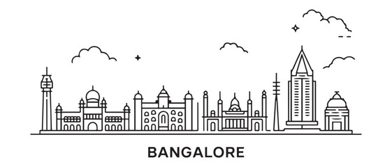 Outline Bangalore Line art Skyline with Historic Buildings. Vector Illustration. with white background