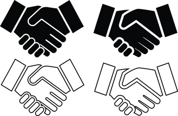 Simple handshake silhouette icon. Business agreement handshake symbol set. Shaking hands logo. Friendly handshake line and flat style - stock vector.