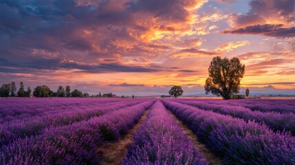lavender field at sunrise on white background
