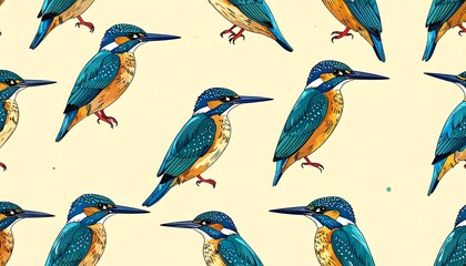 Obraz premium Kingfisher pattern on pastel background