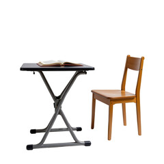 Modern Minimalist Study Table with Wooden Chair and Open Book