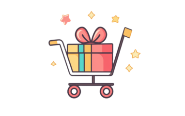 Cute shopping cart icon with on transparent background, png