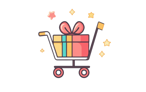 Cute shopping cart icon with on transparent background, png
