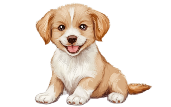 Cute sitting puppy element on transparent background, png