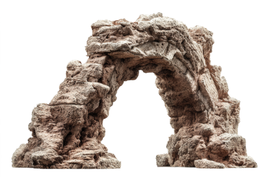 natural stone arch with rough rock texture, isolated image of geological formation on transparent background