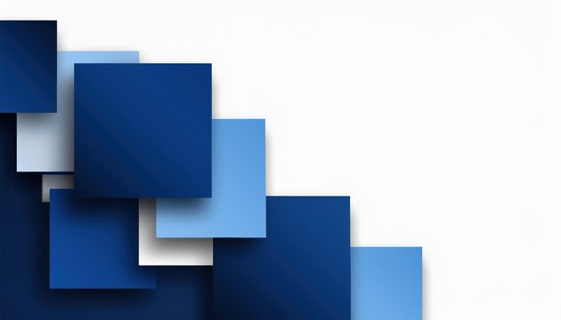 abstract layered blue square pattern on white background with modern geometric design for technology banner or digital texture