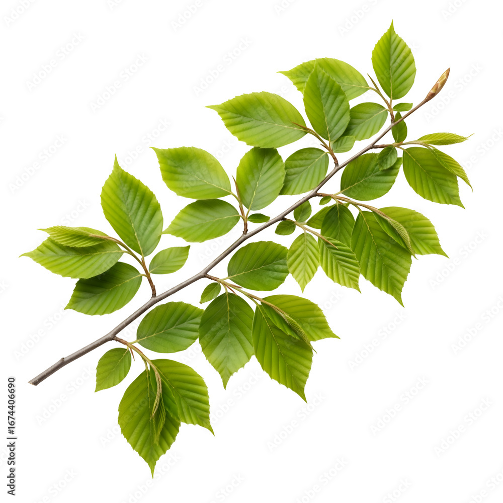 Poster green branch with leaves displays on transparent background for design projects