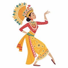 Fototapeta premium Elegant Flat Illustration Balinese Dancer Performing Traditional Dance Character Design