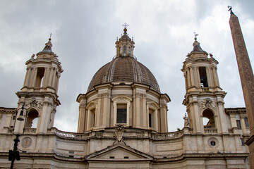 The dome and bell towers of the Chiesa di Sant'Agnese in Agone, Rome, Italy.